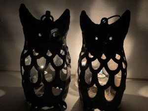 Japanese Rare Pair Old Owl Lighting Lanterns, Hard To Find