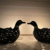 Japanese Pair Old Serene Swimming Duck Decoy Garden Lighting Lanterns