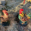 Japanese Pair Old Hand Painted Rooster And Hen Lighting Lanterns