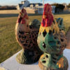 Japanese Pair Old Hand Painted Rooster And Hen Lighting Lanterns