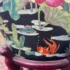 China Vintage Big Koi & Birds Planter Bowl With Hardwood Stand