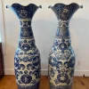 Japanese Antique Pair Extraordinary Hand Painted Blue and White Palace Vases