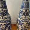 Japanese Antique Pair Extraordinary Hand Painted Blue and White Palace Vases