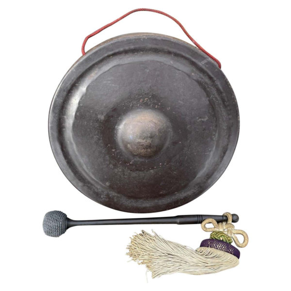 Japanese Antique Bronze Gong Set and Beautiful Silk Striker