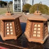 Japanese Old Pair Classic Cedar Wood Panel Lanterns