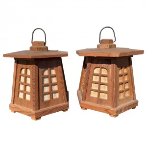 Japanese Old Pair Classic Cedar Wood Panel Lanterns