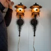 Pair Fancy Mid Century Modern Hand Wrought "Pagoda Roof" Lighting Sconces