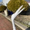 Japanese Pair Old White Hand Cast Garden Cranes