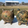 Japanese Large Pair Cast Gilt "Owl" Lanterns, Signed Japan