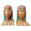 American Rare Pair Bronze Hand Painted Owl Sculptures, Signed
