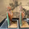 American Rare Pair Bronze Hand Painted Owl Sculptures, Signed