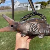 Japanese Old Cast Bronze Fish Bell with Antique Silk Striker