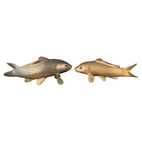 Japanese Pair Finely Cast Bronze Koi, Signed