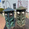 Japanese Old Pair Blue and Green "Lotus, Frogs, Lilly Pads" Lighting Lanterns