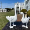 Japanese Pair Old White Hand Cast Garden Ducks