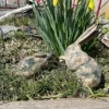 Japanese Charming Old Pair Camouflaged Garden Rabbits