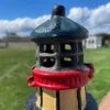Tall Old Light House Lantern Hand Painted Red, White, And Blue