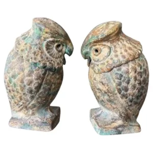 Japanese Pair Antique Tall Gilt Standing Owl Lighting Lanterns