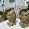 Japanese Pair Antique Tall Gilt Standing Owl Lighting Lanterns