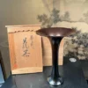 Japan Large Pretty Bronze Flower Petal Vase, Signed Box
