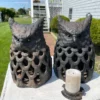 Japanese Rare Old Pair Hand Cast "Owl" Wall Lanterns