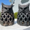 Japanese Rare Old Pair Hand Cast "Owl" Wall Lanterns
