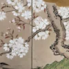 Japanese Antique Song Birds, Blossoms, Blue River Hand Painted Small Screen