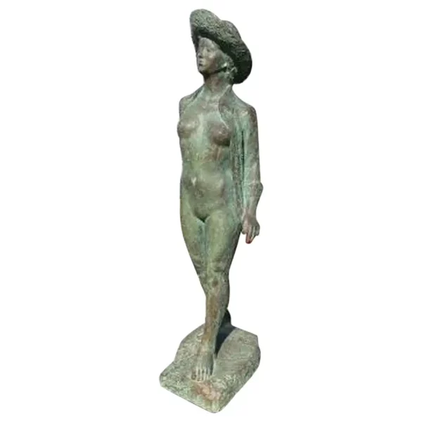 Japanese Tall Bronze Lady With A Summer Hat , Isao
