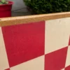 Japanese Vintage Red And White Checkerboard Painted Small 2 Panel Screen