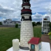 Tall Massive Old Light House Lantern Hand Painted Red And White