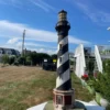 Rare Pair Old "Cape Hattaras" Lighthouse Sculptures In Vibrant Original Colors