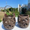Japanese Art Nouveau Pair Ornamental Basket Tea Light Lanterns