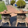 Japanese Old Matched Pair Tea Garden "Heart Roof" Lanterns
