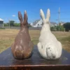 Huge Pair Vintage Garden Rabbits Usagi in Old Paint