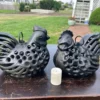 Japanese Pair Old Rooster And Hen Lighting Lanterns