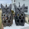 Japanese Genuine Signed Pair Old Owl Lighting Lanterns, Hard to Find