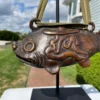 Japanese Old Cast Bronze Temple Fish Bell With Hardwood Striker
