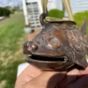 Japanese Old Cast Bronze Temple Fish Bell With Hardwood Striker