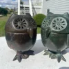 Japanese Antique Pair Hook Nose Owl Lantern Censers