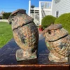 Japanese Pair Old Family Gilt Standing "Wise Old Owls" Lighting Lanterns