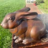 Japanese Fine Large Old Bronze Rabbit With Chocolate Patina, Signed