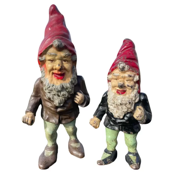 American Pair Pointed Hat Garden Gnomes Good Luck Sculptures Original Paint