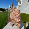 Whimsical Big Rose Bird Sculpture Hand Painted by Eva Fritz-Lindner