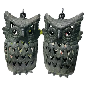 Japanese Pair Massive Vintage Over Sized Owl Lighting Lanterns