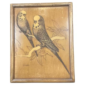 American Folk Art Pair Parakeets Signed E.H. Hart