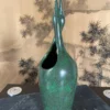Japanese Unusual Bronze Mating Double Cranes Bud Vase, Signed Box