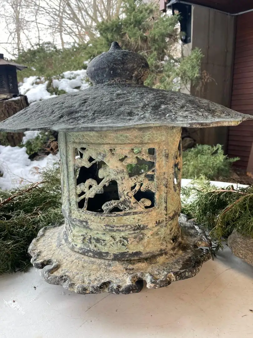 Japan Fancy Old Bronze Yukimi Bamboo And Plum Garden Lantern