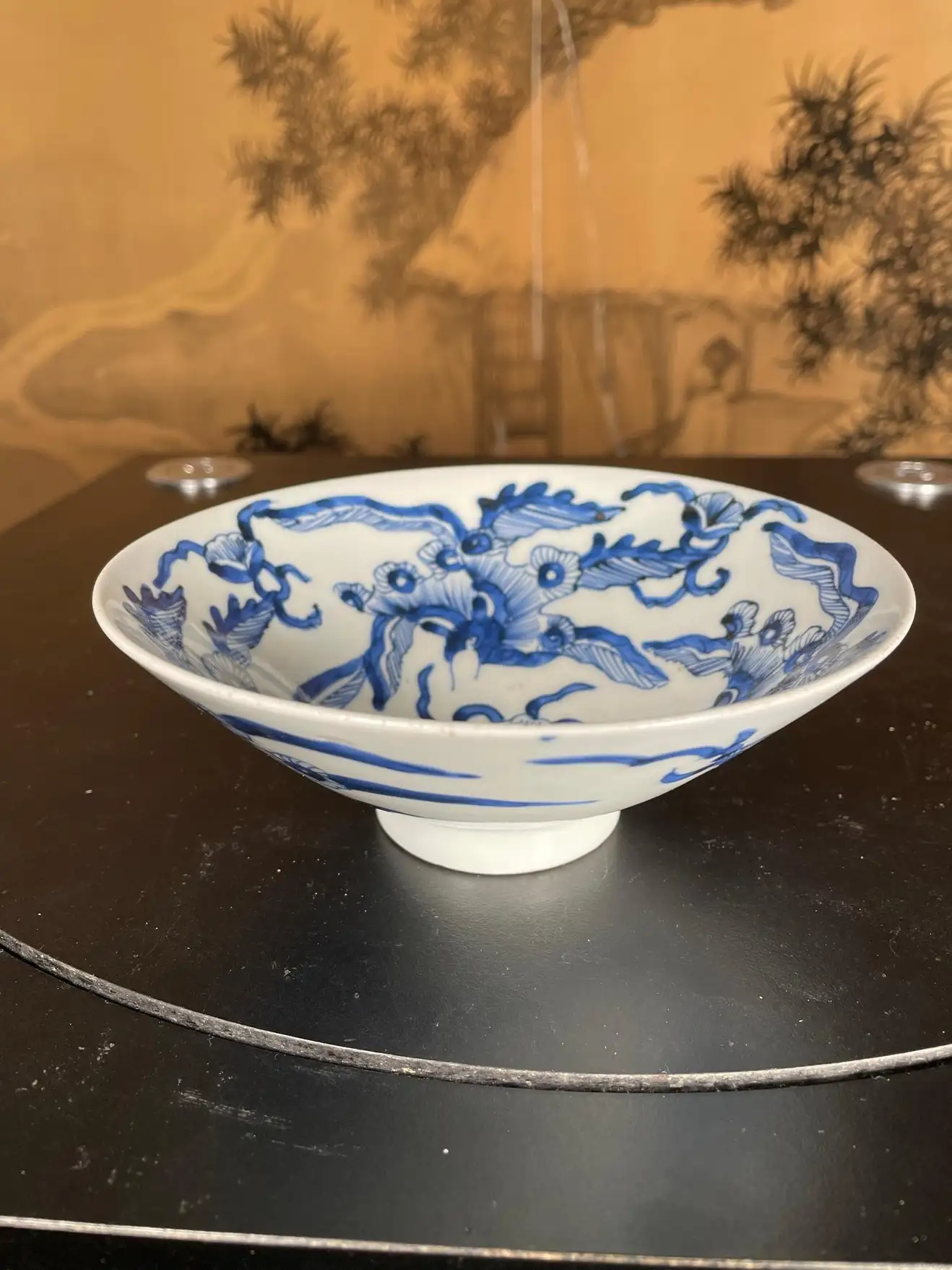 Japanese Fine Antique Blue and White Floral Tea Bowl, 19th Century