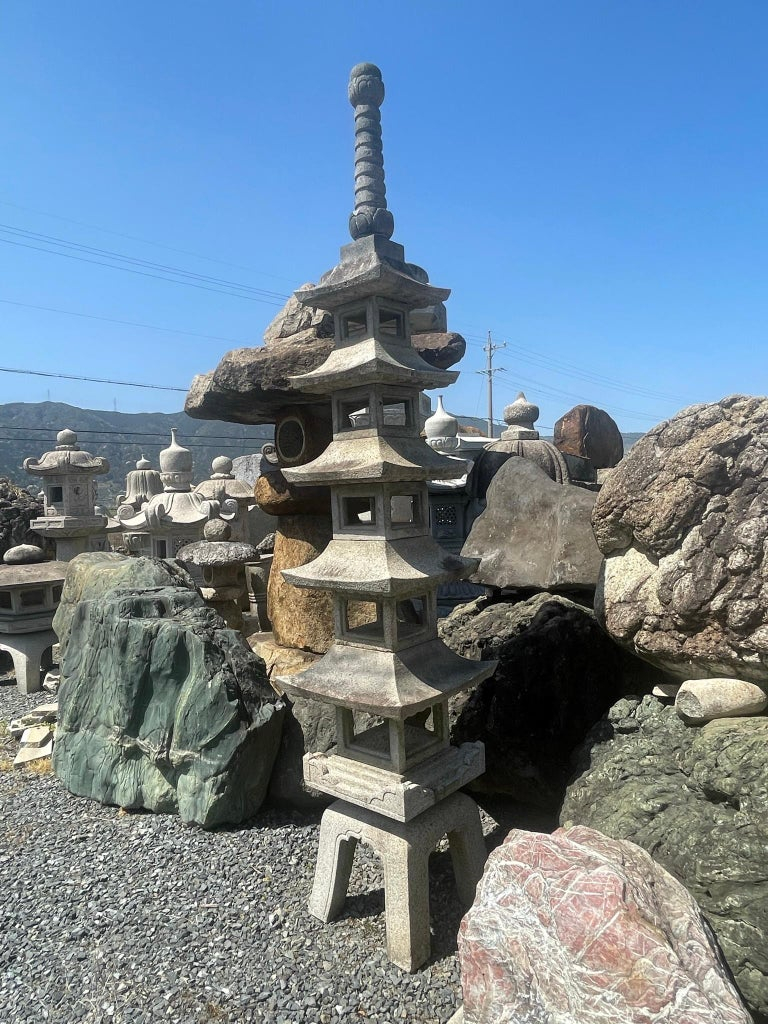 Japanese Tall Antique Five Elements Stone Pagoda, 10 feet