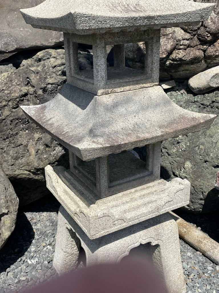 Japanese Tall Antique Five Elements Stone Pagoda, 10 feet